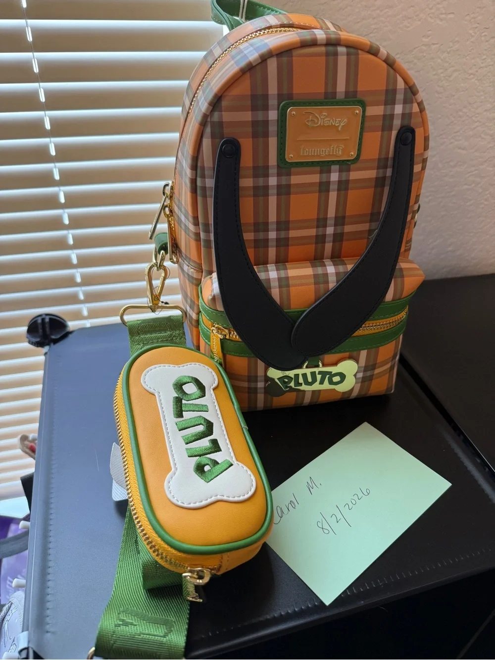 Loungefly Pluto Plaid Crossbody Bag in Orange, Green & Black